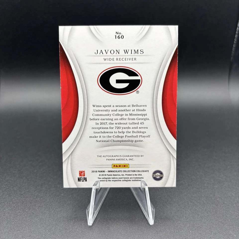 2018 Panini Immaculate Javon Wims Auto Autograph #160 Georgia Bulldogs RC - Image 2 of 2