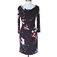 LAUREN Ralph Lauren Dark Floral Jersey Draped Sheath Dress Size 6 Black Multi