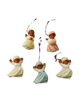 1950's Sugar Angels Christmas Feather Tree Ornaments Metal Wings West Germany 5