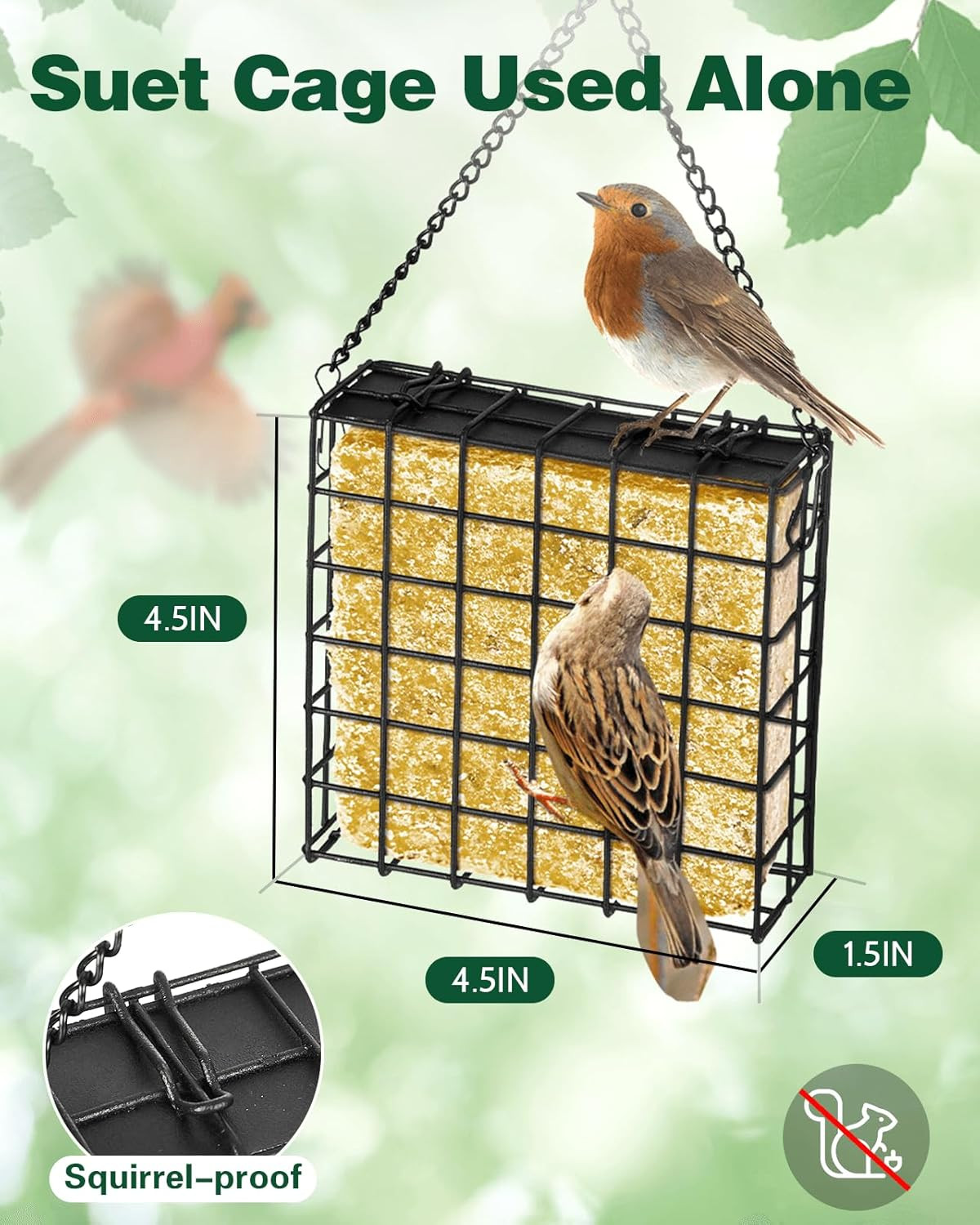Outdoor Hanging Metal Bird Feeder with Double Suet Cage - Large Capacity
