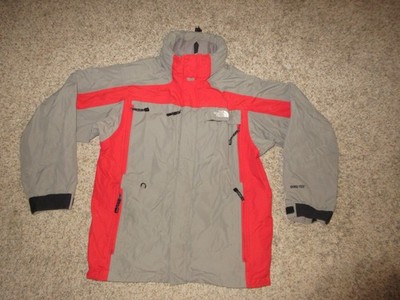 VTG THE NORTH FACE GORE-TEX JACKET MEN SZ LARGE RED GRAY  WATERPROOF TUCK HOOD
