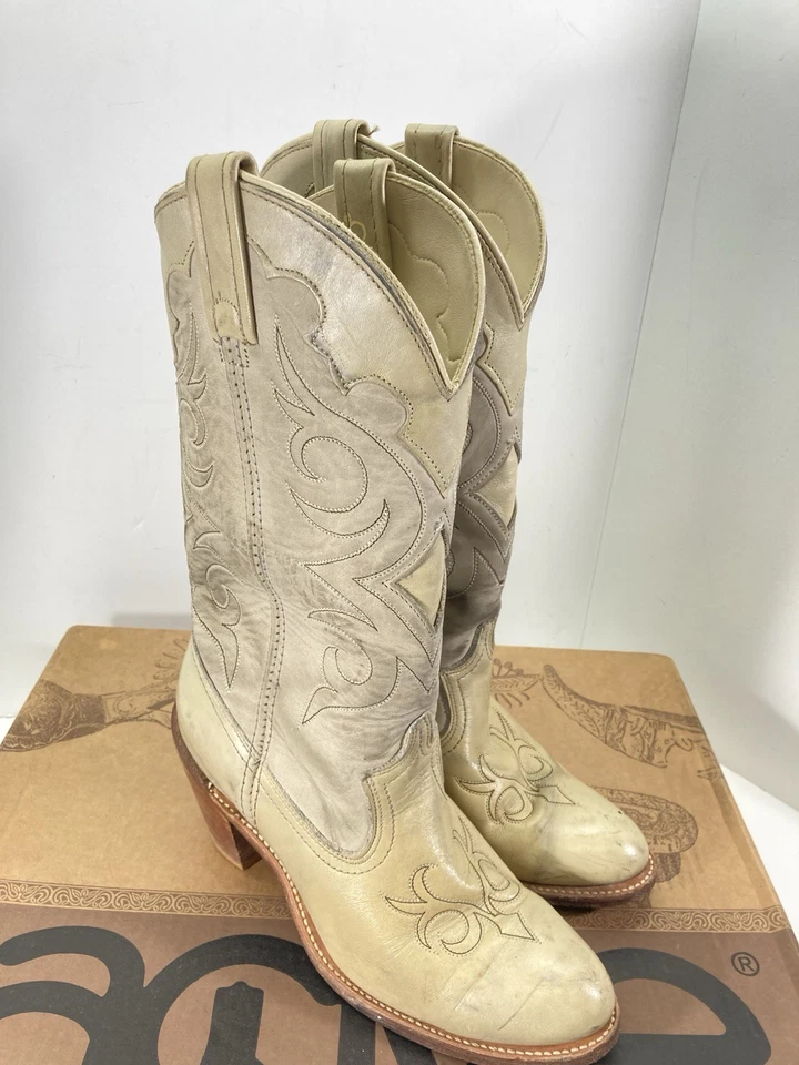 Botas ACME Dingo Mujer Talla 8 M Cuero Taupe Western Rodeo De Colección EE. UU. con Caja Foto 2 de 4