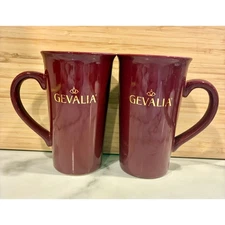 Gevalia Maroon Coffee Mugs Set of 2 Gold Trim 18 oz Ceramic 1990s Vintage 6"