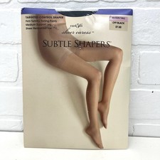 Queen Tall Subtle Shapers Off Black Nylon Pantyhose Tummy Control Sheer Toe, JCP