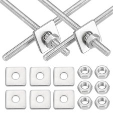 4Set M3x250mm Fully Threaded Rod 201 Stainless Steel Rod with Nut Square Washer
