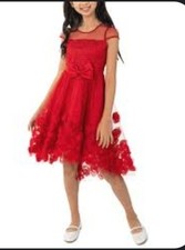 Rare Editions Red Christmas Holiday Concert Dress Girls 7 Rosette Sheer Tulle