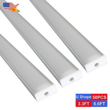 6.6FT/2M U Type Led Aluminum Channel 50Pack With Milky Cover For Led Strip Light