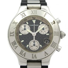 Cartier Chronoscaph LM W10125U2 4****** Black Silver Men's Wrist Watch