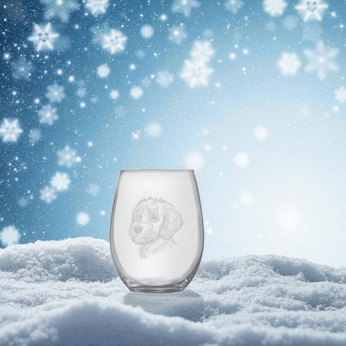 15oz Stemless Wine Glass Set - Golden Doodle + Slate Coaster - Picture 4 of 4