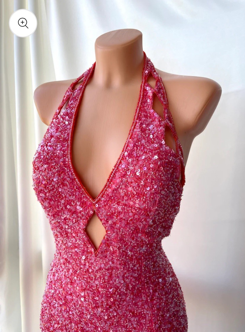 Vintage Y2K Scala Sequin Halter Prom Gown  Pink Size XS