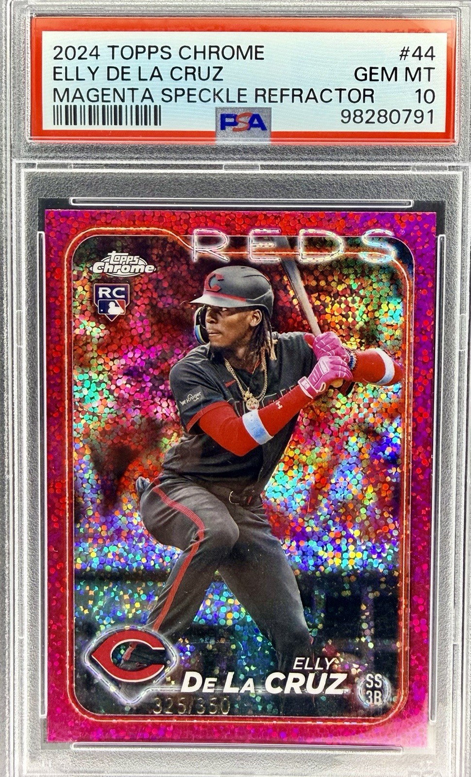 2024 Topps Chrome - Elly De La Cruz #44 Magenta Speckle Refractor /350 RC PSA 10