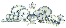 Dollhouse Miniature Tea Set Blue Floral 50 Pieces