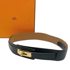 HERMES Kelly Belt 65 Leather Black Gold Unisex 81cm Long x 4cm Wide Vintage
