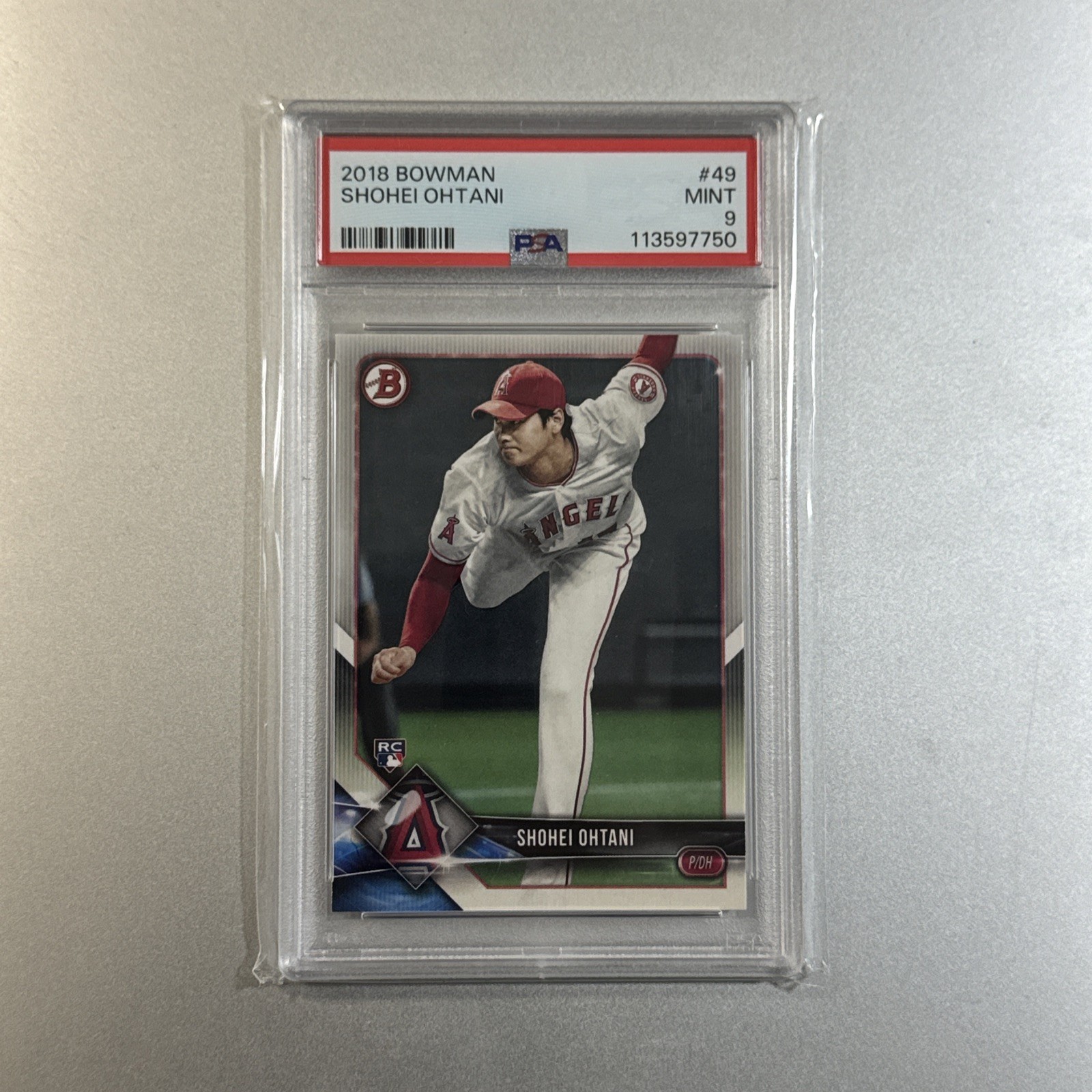 2018 Bowman Shohei Ohtani #49 Pitching Rookie Card RC Los Angeles Angels PSA 9 view 1