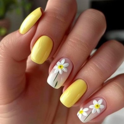 24Pcs Square Nail Tips Designs Fake Nail Press On Nail Artificial False Nail