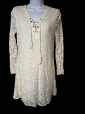 Forever 21 Size Small Lace Dress Ivory BOHO Front Tie Lined Festival Hippie