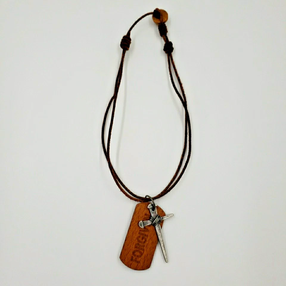 Nail Cross Necklace Forgiven Dog Tag Adjustable Rawhide Cord Christian John 3:16 - Image 2 of 4