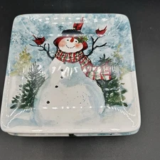 Set Of 4 Susan Winget Ceramic Snowman 6”x6” Dessert Plates