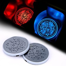 2 Pack LED Cup Holder Lights, Car Coaster with 7 Colors Changing USB Black
