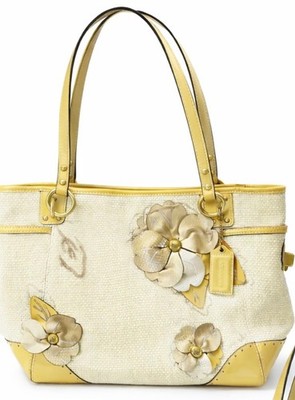 Coach Hamptons Limited Floral Straw Tote Bag Beige Yellow | eBay