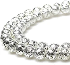 Electroplate Silver Natural Volcanic Lava Stone round Loose Stone Beads DIY for