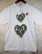 COMME des GARÇONS Unisex Play Camo Hearts T-Shirt (White, Large) BNWT