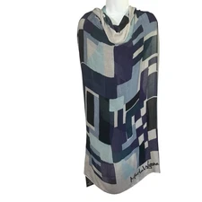Marla Wynne Viscose Scarf Shaw Geometric Artsy Pattern In Gray/Blues NWT