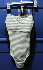 Nike Women's One Piece Swimsuit Raceback Green Striped Black New With Tags SizeL