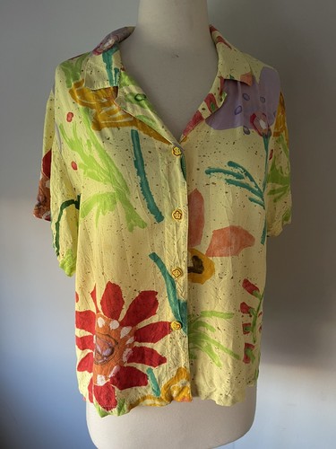 Chloé, Vintage JAMS WORLD “Chloe” Hawaiian Floral Top Button Up Shirt Women’s XL Art