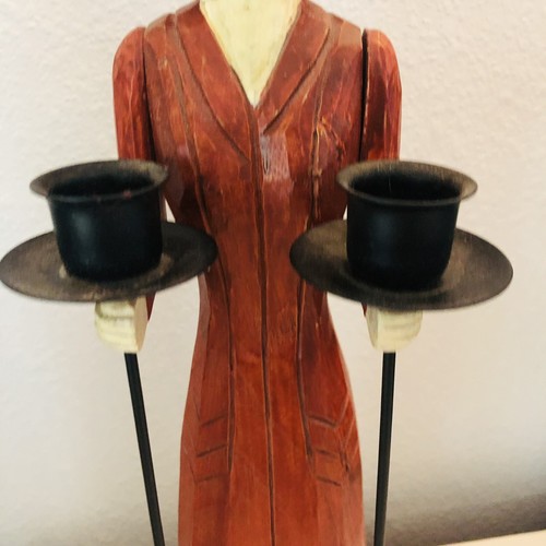 2 alti stile edoardiano donna abito blu rosso vestito cappello portacandele 14" vintage - Foto 5 di 12