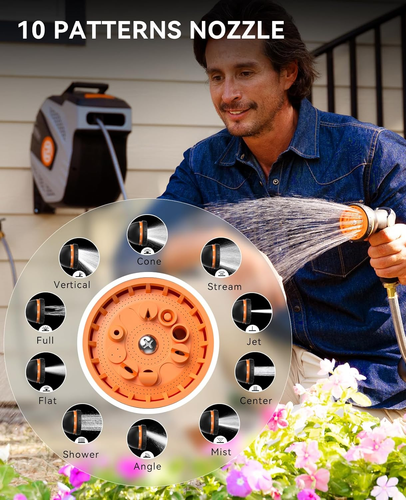 Retractable Garden Hose Reel - 1/2 Inch X 50Ft Wall Mounted Hose Reel with 3/4 I - Picture 5 of 6
