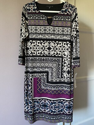 Tiana B. Med Tall Shift Dress with Silver Metal Keyhole Accent at Neckline