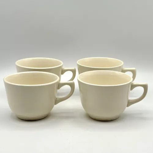 Vintage Ceramic Coffee Tea Cups 4 Restaurant Ware USA Cream Glazed Crimp Base