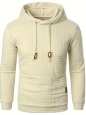 Men Warm Casual Waffle Long Sleeve Hoodie Sports Drawstring Autumn And Winter