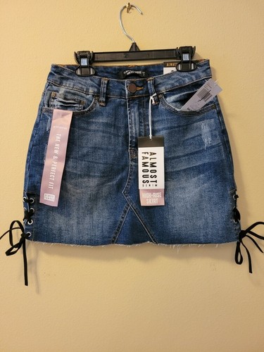 ALMOST FAMOUS Blue Jeans Denim GRÖSSE 3 hoher Bund Rock - Junior Neu mit Etikett