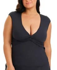 Bleu by Rod Beattie L100621 Black Lets Get Twisted Tankini Top Plus Size 18W