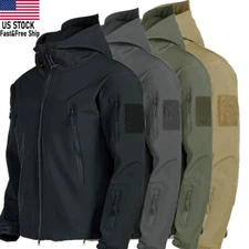 Men Waterproof Tactical Soft Shell Jacket Coat Fleece Lined Zip Up Hoodie Jacket