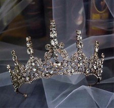 Women Girl Retro Royal Bronze crystal Rhinestone Party Headband Crown Tiara