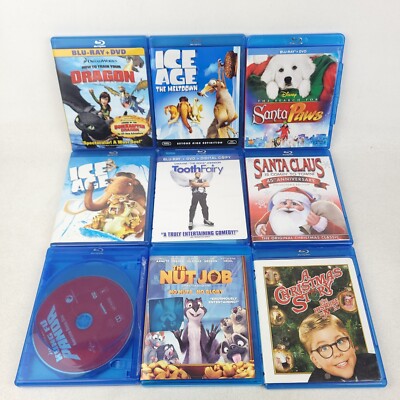 Lot of 11 Kids Movies Blu-Ray Only Ice Age Santa Paws Kung Fu Panda Nut Job