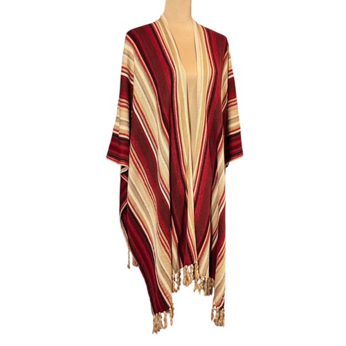 Lauren Ralph Lauren Poncho Wrap Striped Red Tan Linen Blend Western Sz.S/M