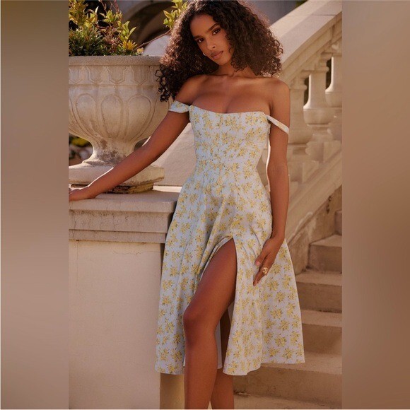 House of CB blue floral Saira corset midi dress Size XS | eBay