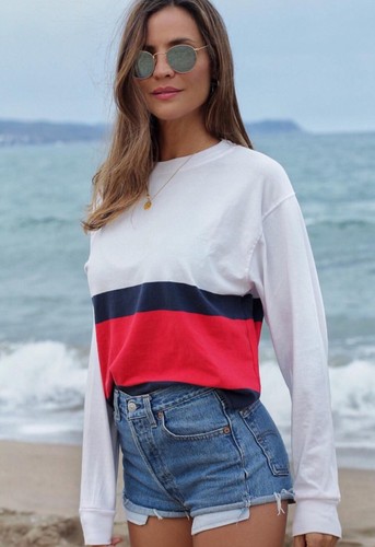 red/navy striped long sleeve acacia top 