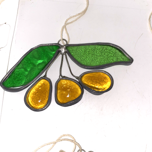 Vintage Stained-Glass Sun Catchers Flowers, Cherries & Water Can - Lot of 4 - Picture 4 of 9