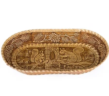 Squirrel Beresta Birch Bark Oval Plate Wood Hand Made Bread Platter 10"x5.5"