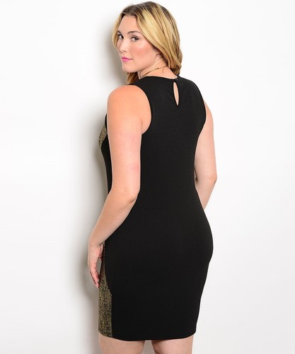D87 Ladies Size 20/22 Black Gold Sexy Formal Work Office Party Pencil Dress Plus - Picture 3 of 3