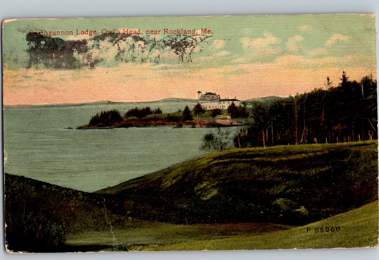 Vintage 1910 Garthgannon Lodge Panoramic Postcard Owl's Head Rockland Maine