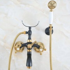 Gold Black Brass Wall Mount Clawfoot Bathtub Faucet Filler Mixer W/ Hand Shower