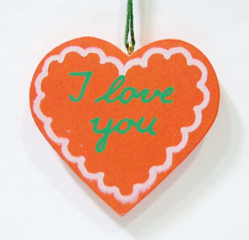 Erzgebirge Germany Red Heart Cookie "I Love You" Wooden Wood Ulbricht Ornament