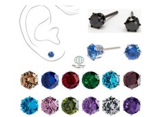 EARRINGS ROUND STUD COLOURFUL MEN WOMENS GENUINE SOLID SOLITAIRE STERLING SILVER