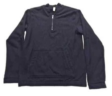 Heavy Terry Sweatshirt Jumper Men's Zip High Neck Black Size Large